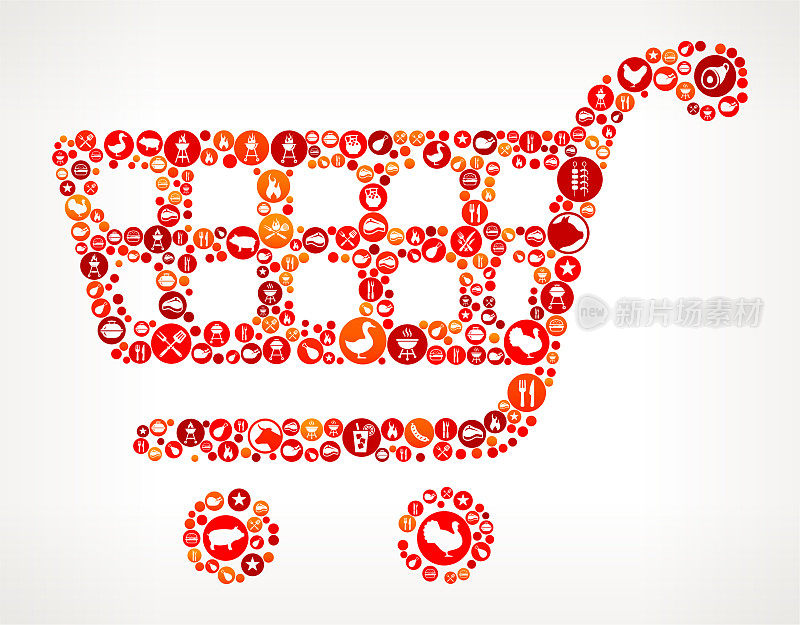 Shopping Cart  Barbecue Party Icon Pattern Background